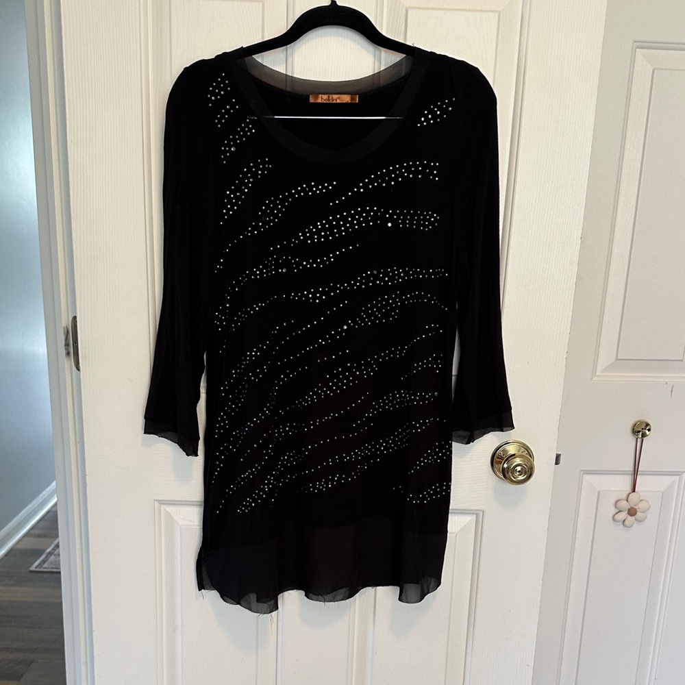 Belldini Black Sheer Embellished Blouse